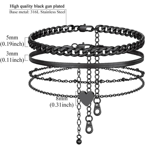 Stainless Steel Anklet Set 2-3PCS Beach Jewelry Layered Charm Waterproof - Picture 5 of 9